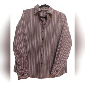 Eddie Bauer Women's Button Up Wrinkle Resistant Vertical Striped Shirt Top